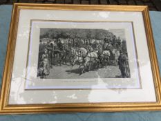 Framed and glazed engraving 'A meet of the four-in-hand Club in Hyde Park' by John Charlton, 1887