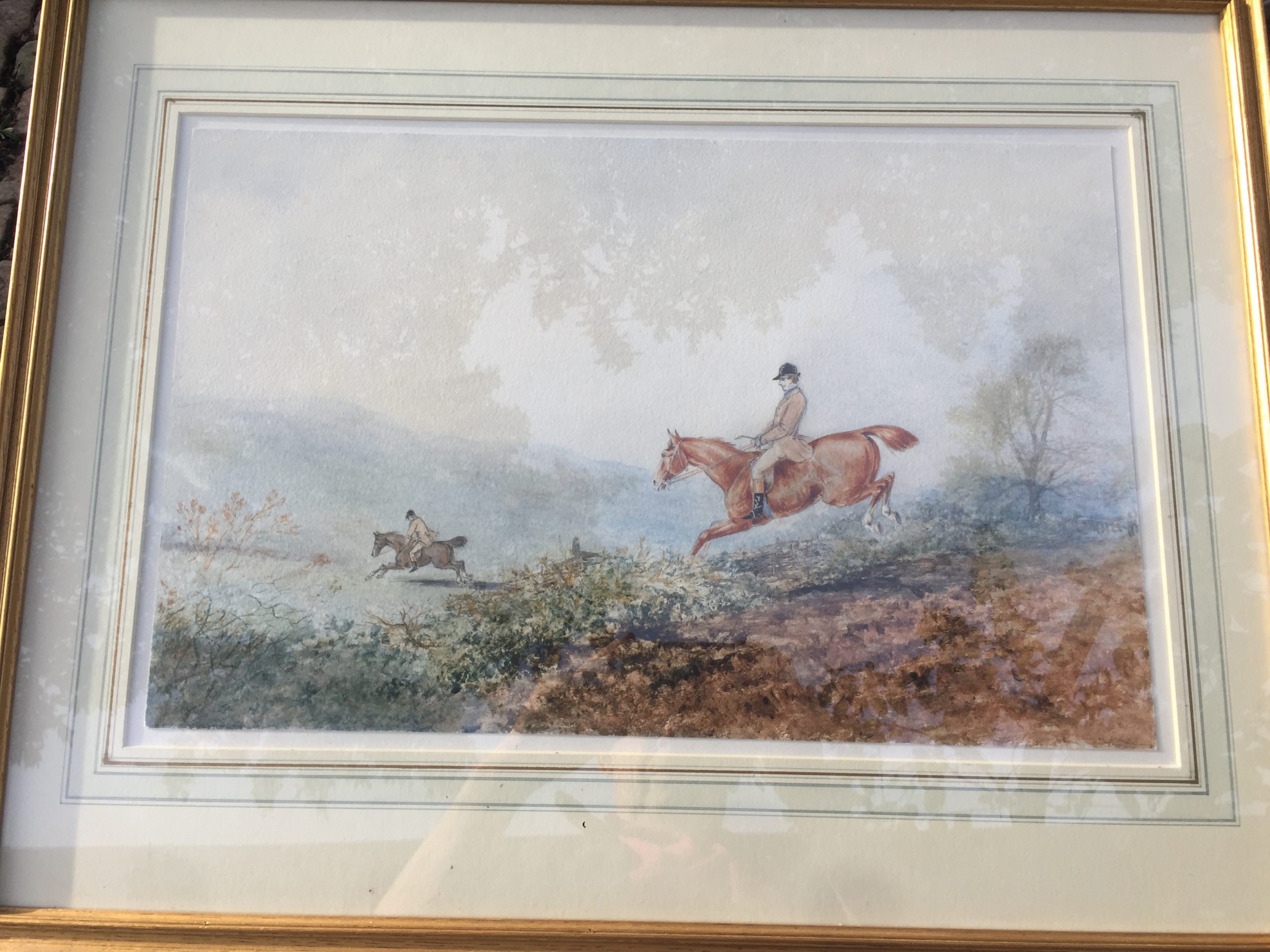 19th century watercolour of two Huntsmen by General St. Clair - Image 3 of 3