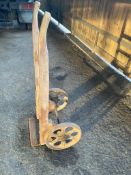 Early 20th century wood framed and cast iron sack truck