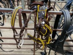 Set of mini Shetland webbing harness, brown with yellow trim. This lot carries VAT