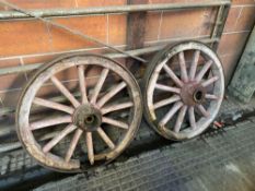 Pair of 39" cart wheels with iron tyres