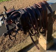 English brown leather part set of single harness, no pads or reins. Pony/cob size.