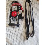 Set of biothane trade harness made in the USA, with leather plaited reins. This lot carries VAT