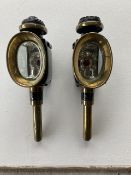 Pair of oval fronted black/brass carriage lamps