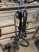 Pony size driving bridle with patent blinkers; breeching; and pole straps