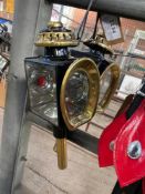 Pair of brass horseshoe fronted lamps. This lot carries VAT