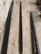 Black painted wood carriage pole with metal end, unused, 323cms