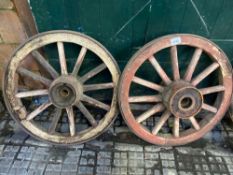 Pair of 34" cart wheels with iron tyres