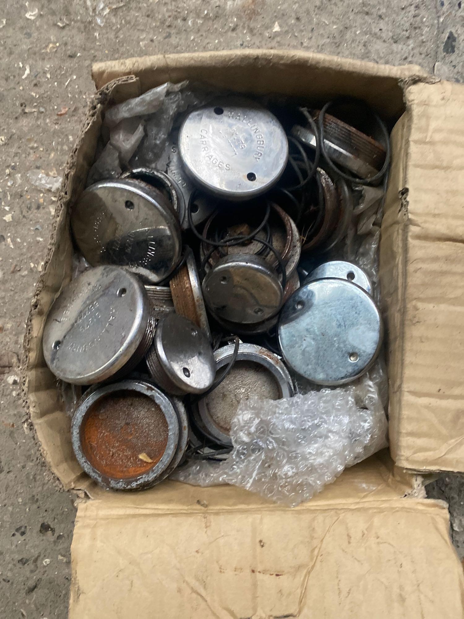 Quantity of chrome hub caps, some engraved Halingbury Carriages