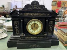 Black slate break front mantel clock