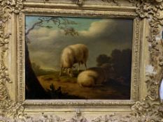 Gilt framed oil on board of sheep