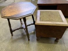 Oak octagonal side table, a mahogany commode and a side table