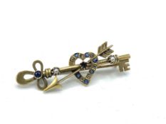 15ct gold bar brooch set with sapphires, pearls and diamonds