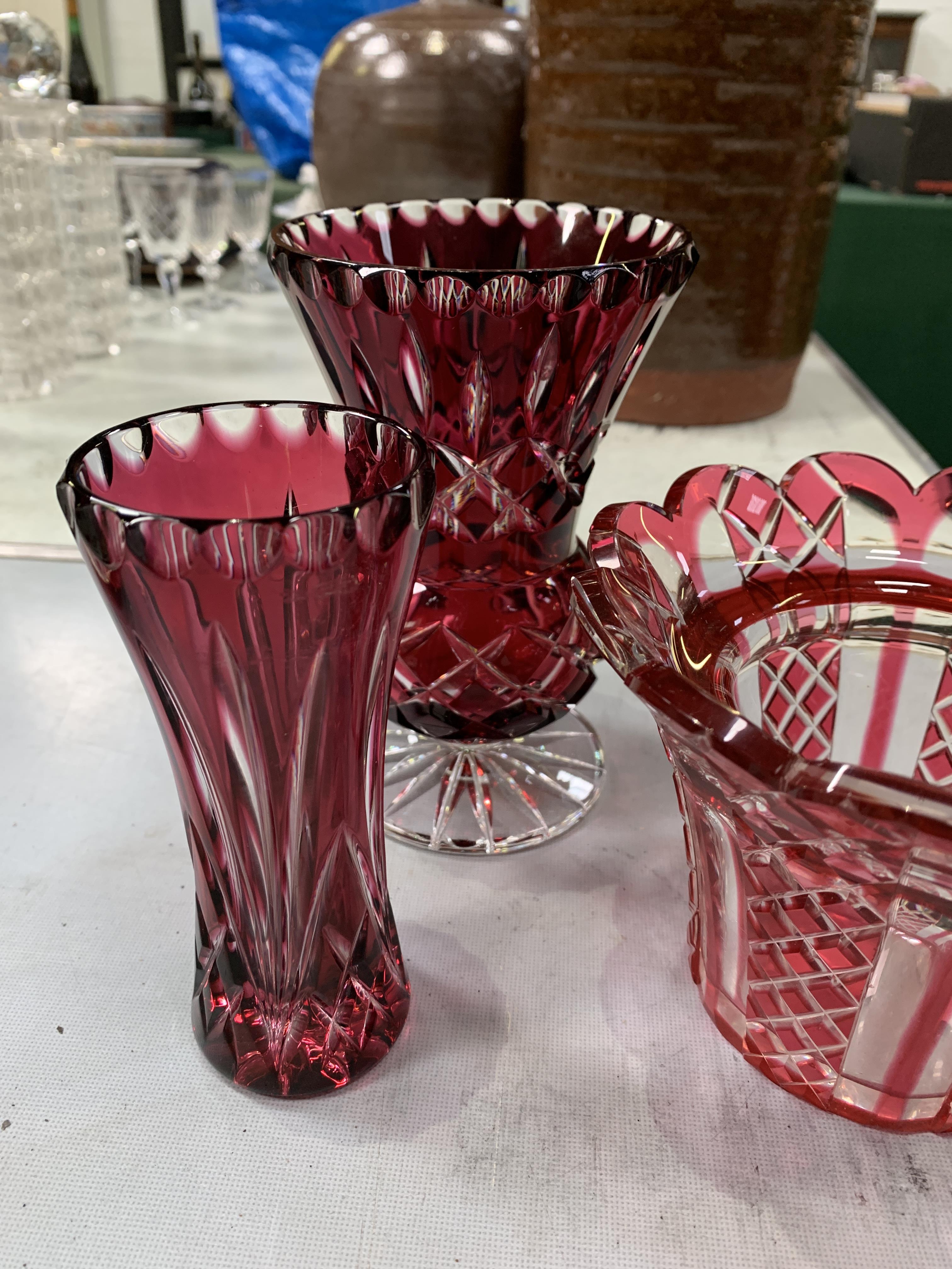 Three crystal glass and ruby flash cut glass vases - Image 2 of 3