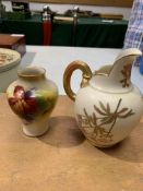 Royal Worcester jug circa 1897 hand painted with flowers