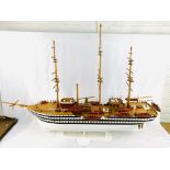 Wooden model sailing/steamship on stand