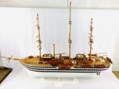 Wooden model sailing/steamship on stand