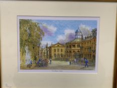 Four framed and glazed prints of Oxford scenes by Valerie Petts. This item carries VAT.