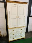 Painted pine two door wardrobe over three drawers