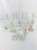 Pair of Nachtmann glass candelabra together with a quantity of decorative glass