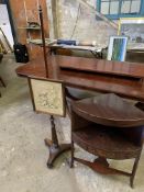 Mahogany corner display table, together with a mahogany fire screen