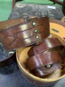 Brown leather 'Sam Brown' belt in leather collar box