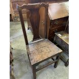 Stained pine chair with a nest of three mahogany tables