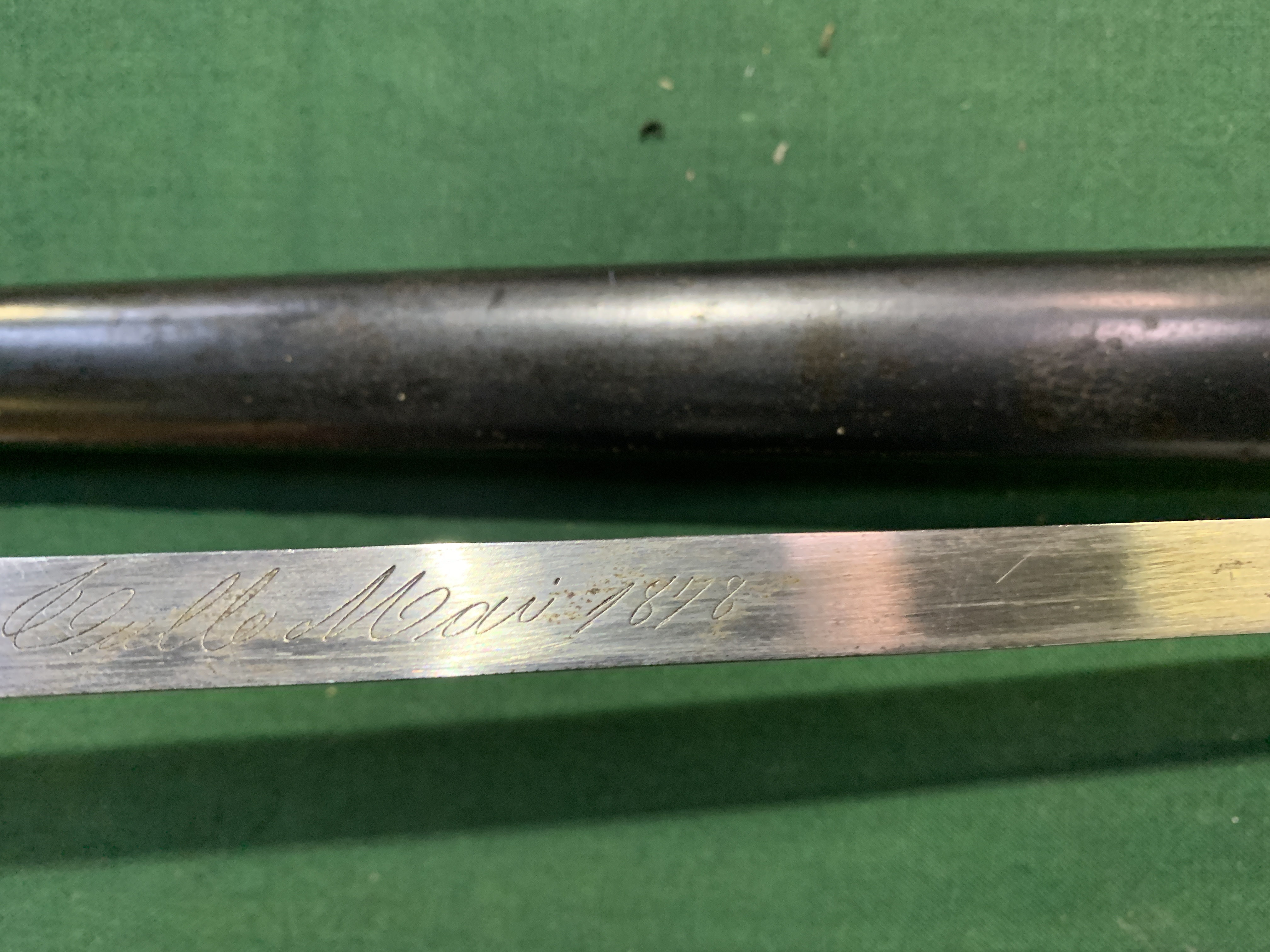 French bayonet, the blade engraved 'Mme d'Ormes de Valle Mai 1878' - Image 3 of 6