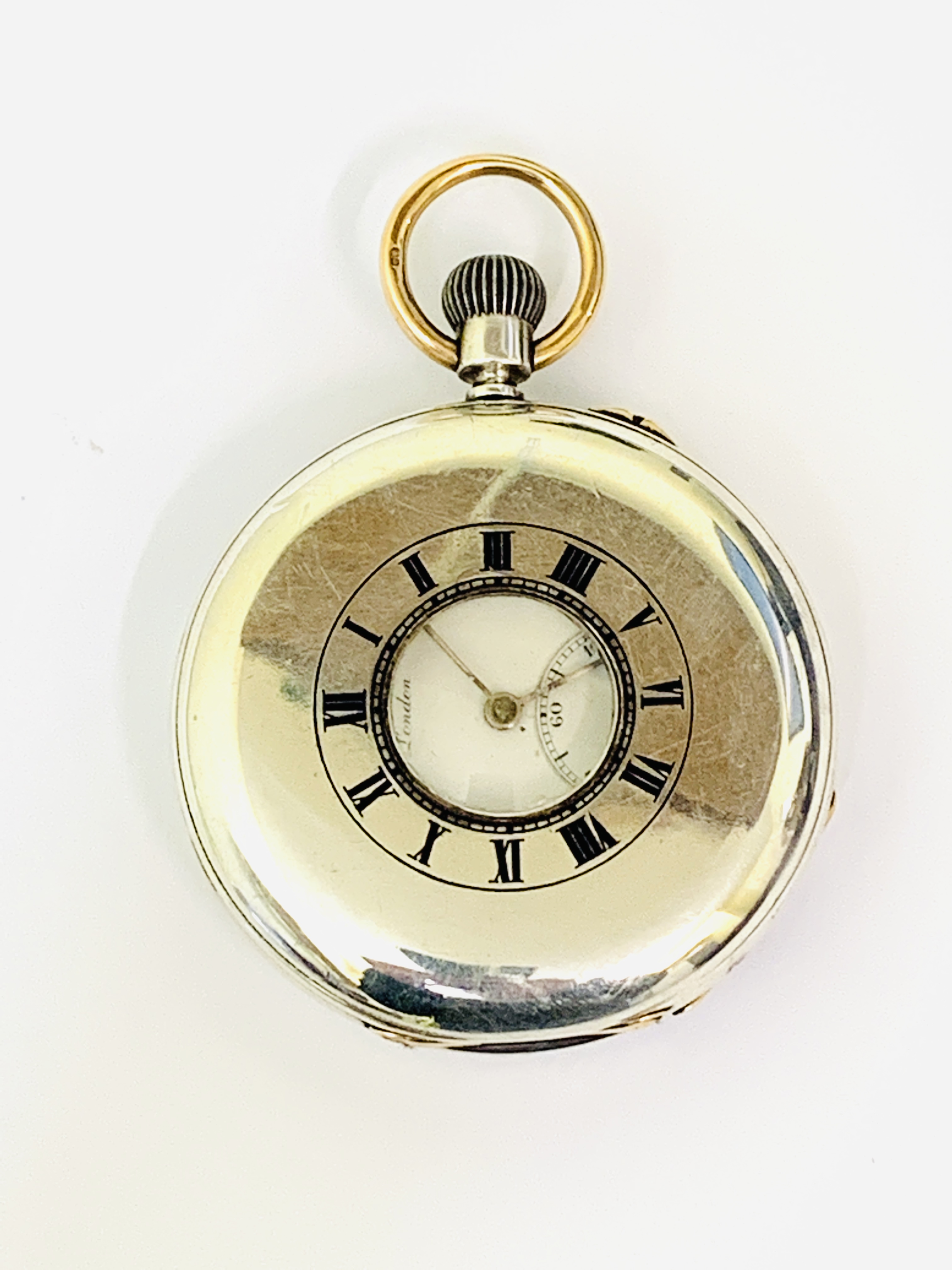 Sterling silver half hunter pocket watch