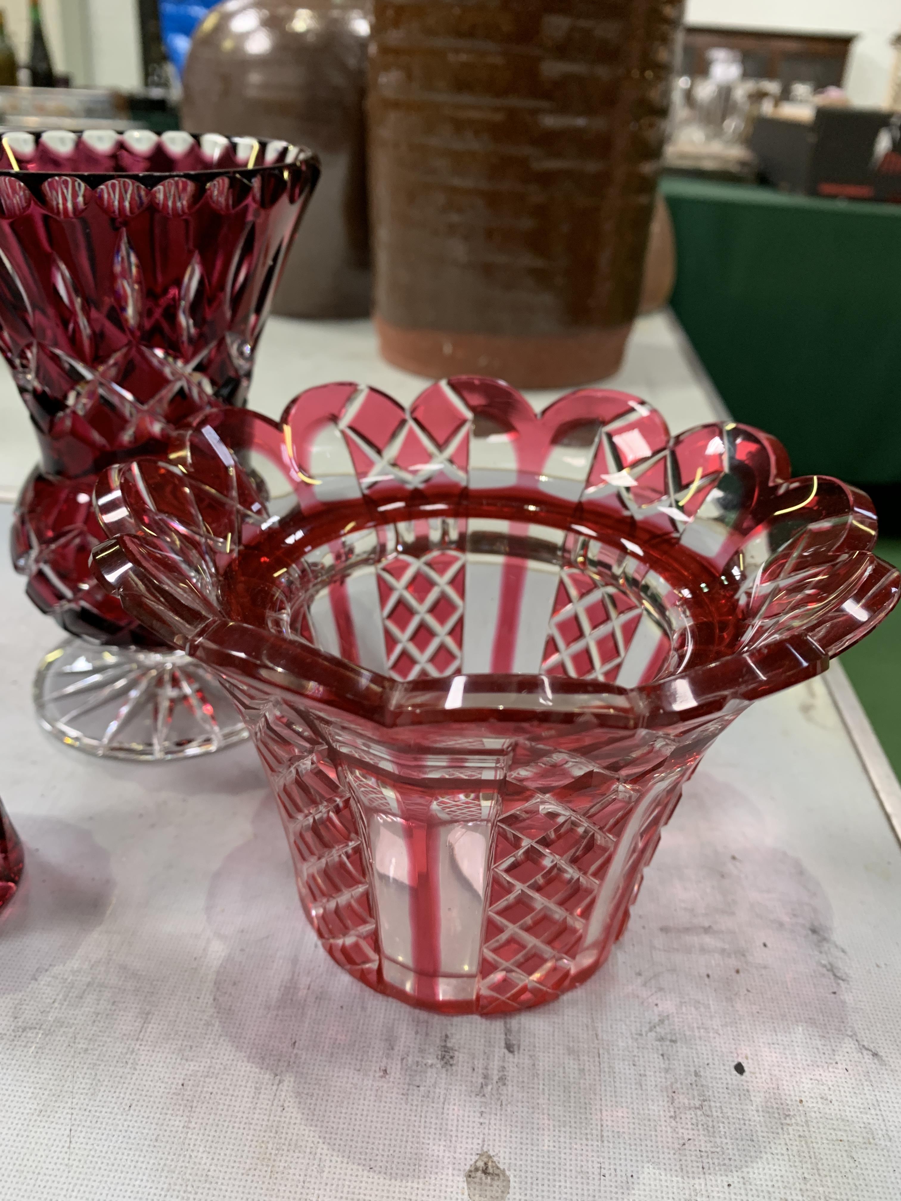 Three crystal glass and ruby flash cut glass vases - Image 3 of 3