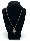 9ct Gold seed pearl and opal pendant and chain