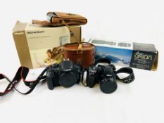 A collection of cameras and accessories