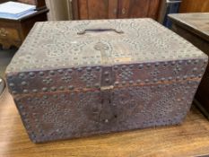 Leather covered box, together with a pine box