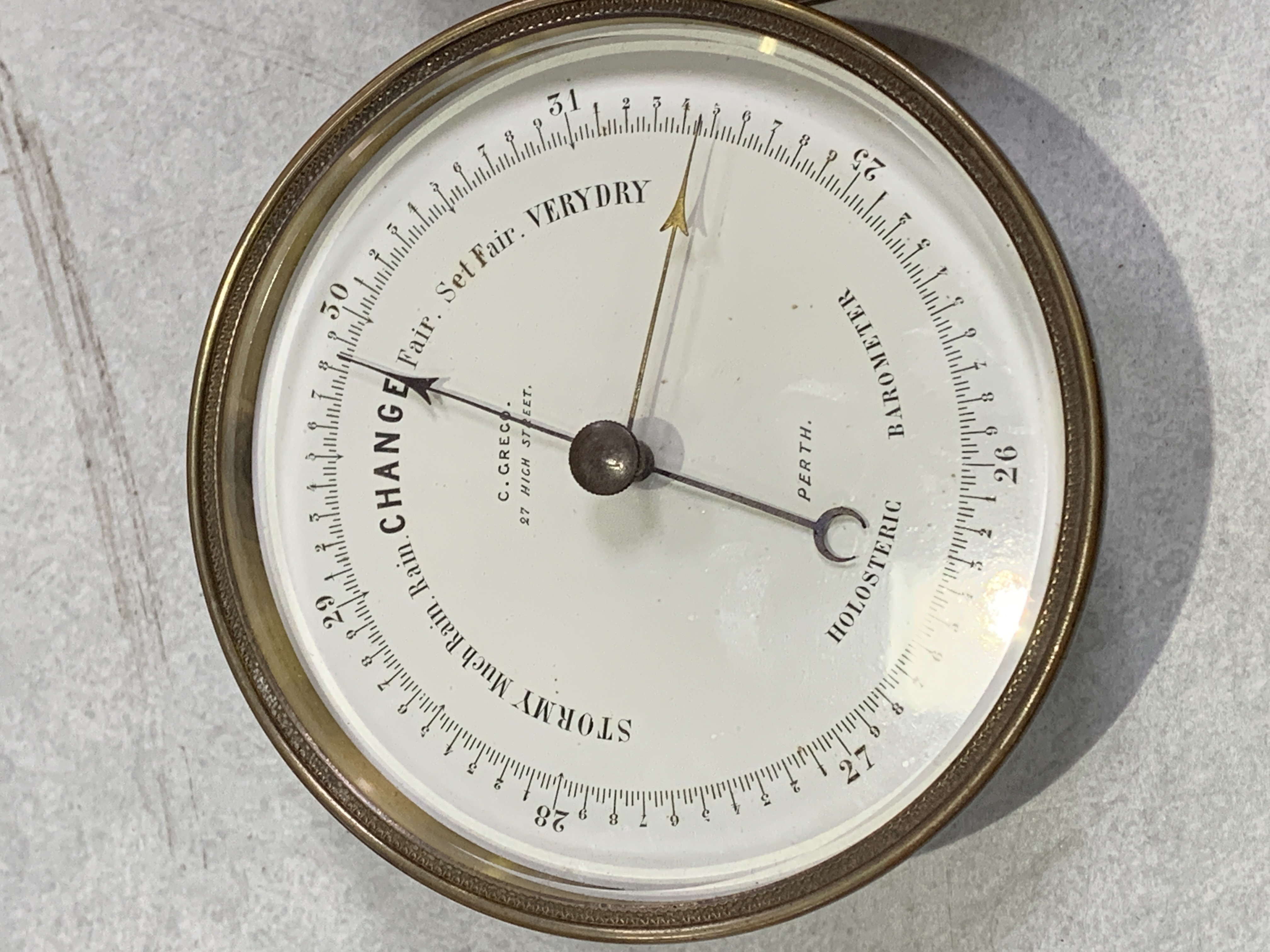 C Greco of Perth brass Holosteric barometer together with a circular wall clock - Image 2 of 3