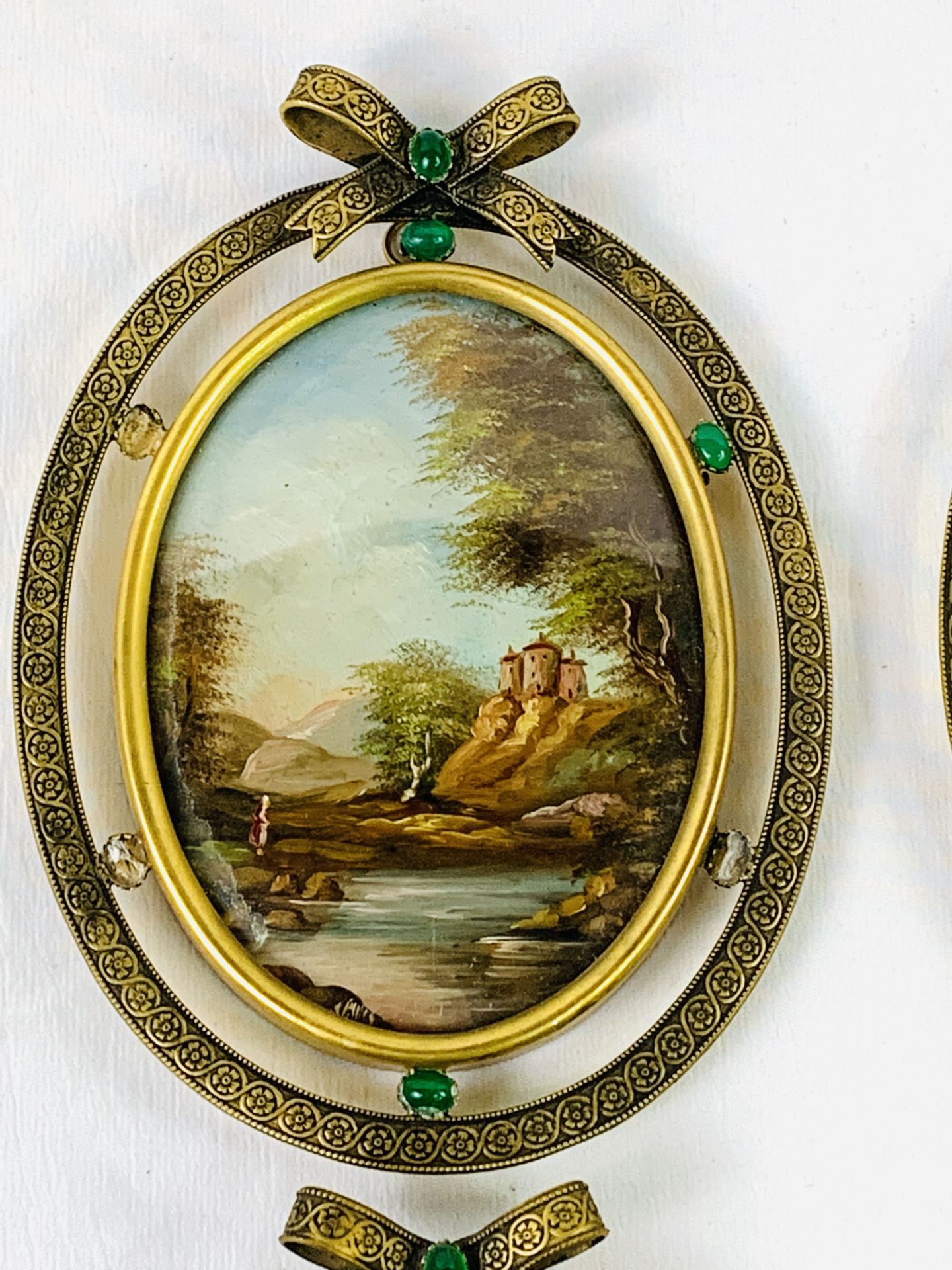 Set of four oval framed and glazed oil paintings of rural scenes in brass frames - Image 4 of 6