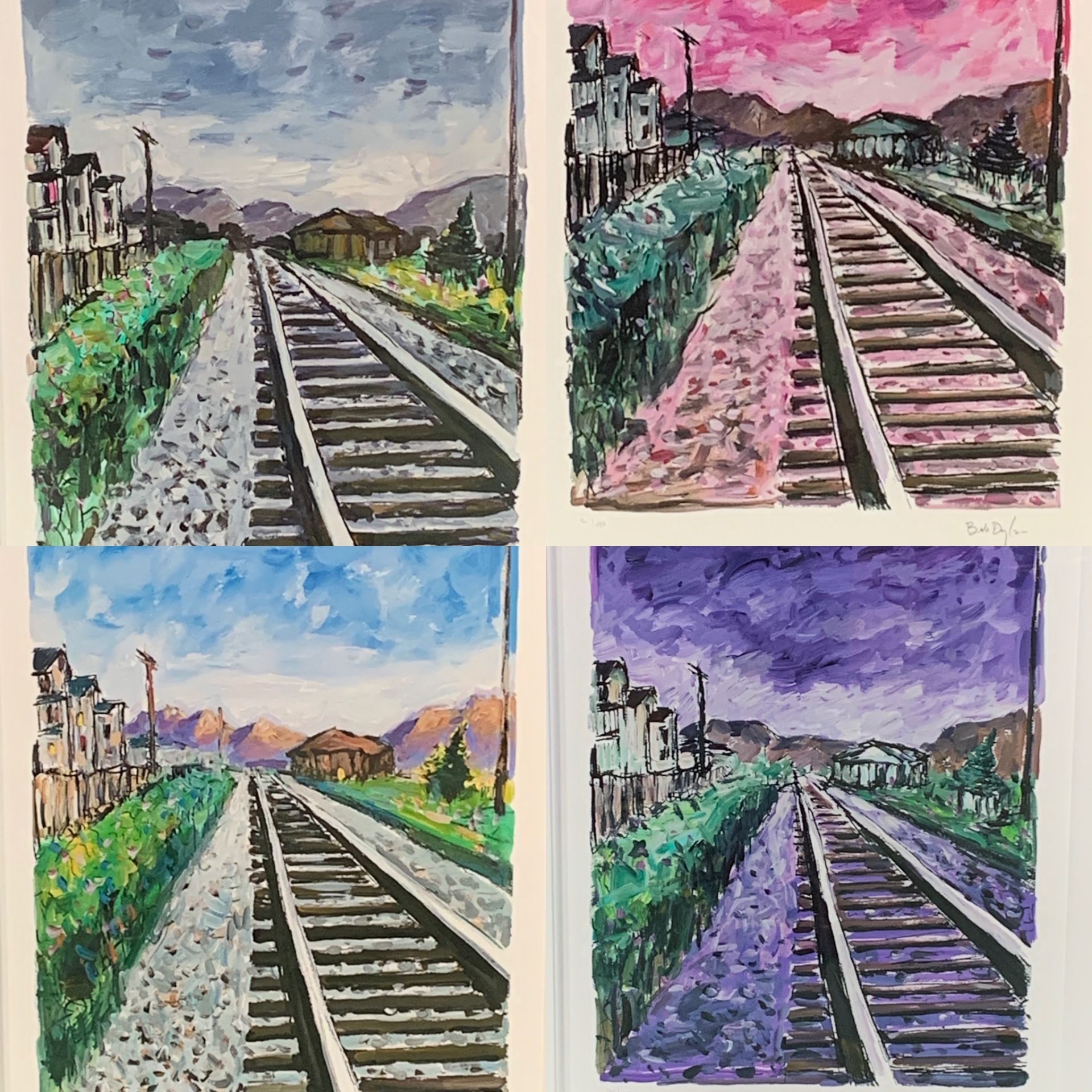 Bob Dylan (B1941 - ) 'Train Tracks' Drawn Blank Series, Portfolio of four artist signed prints