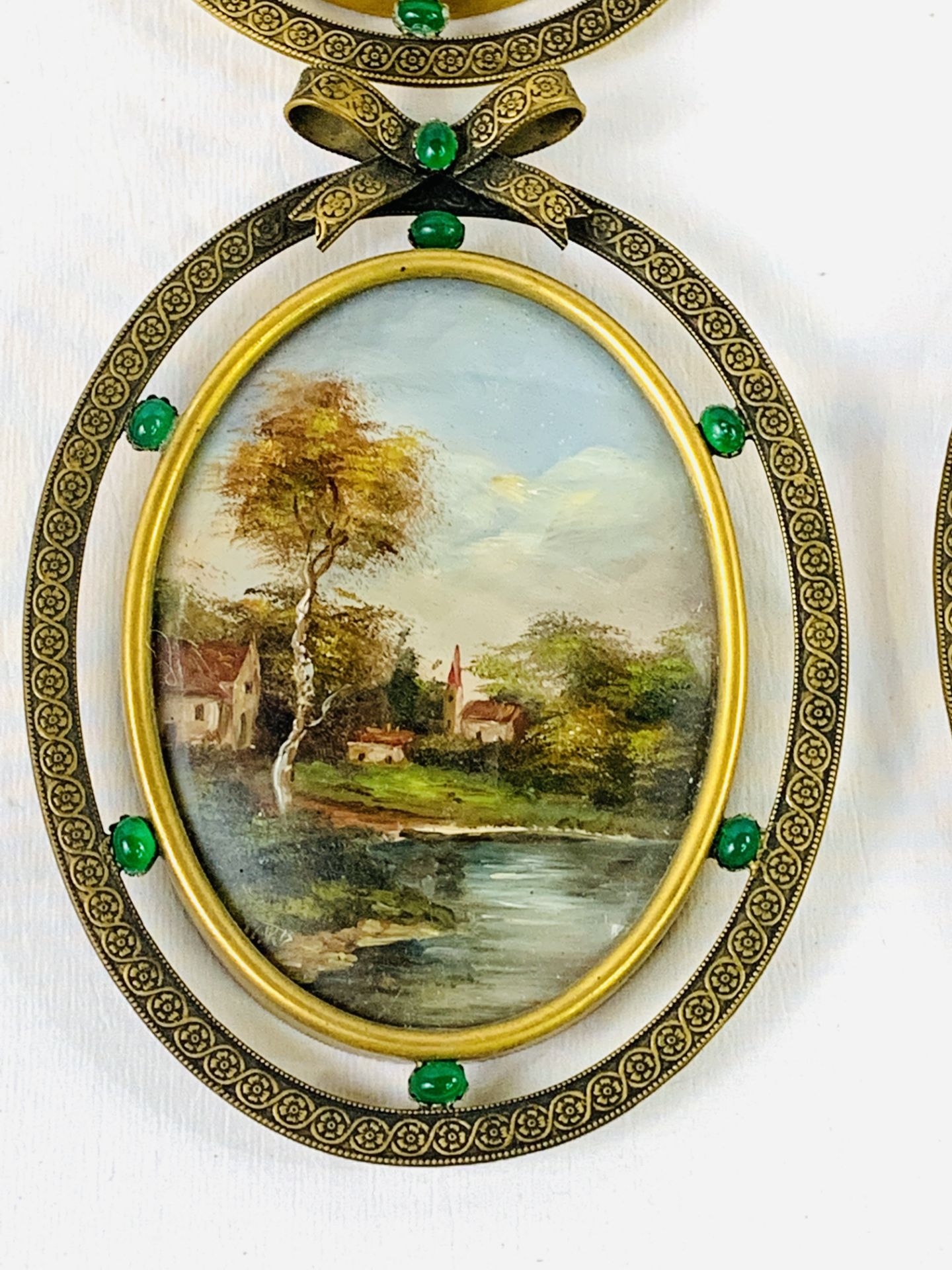Set of four oval framed and glazed oil paintings of rural scenes in brass frames - Image 3 of 6