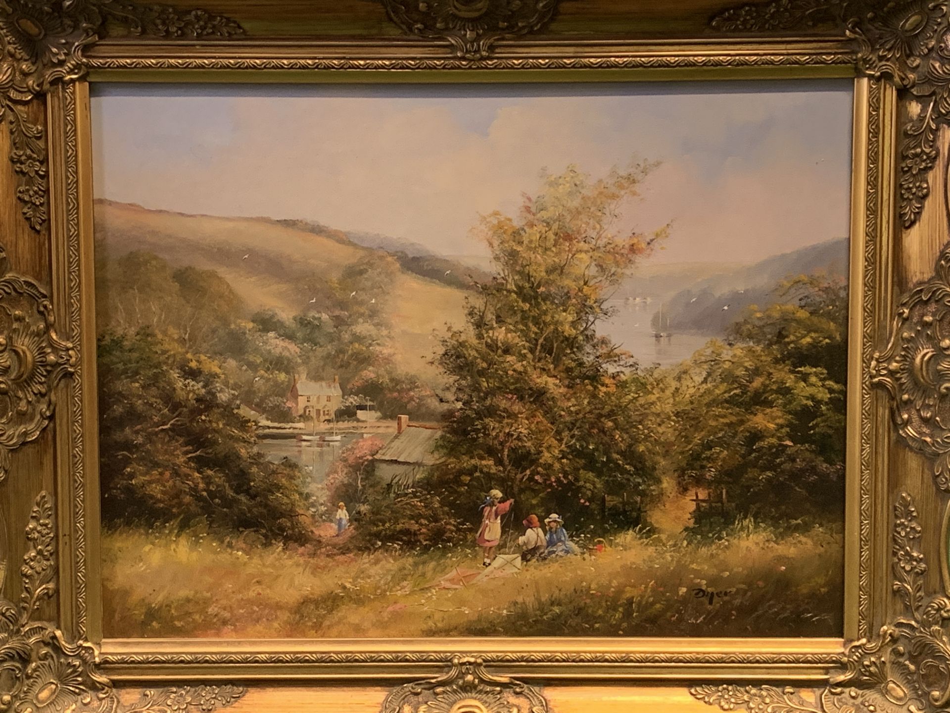 Gilt framed oil on canvas of Coombe, Devon