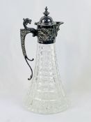 Cut glass claret jug with silver mount, 1976