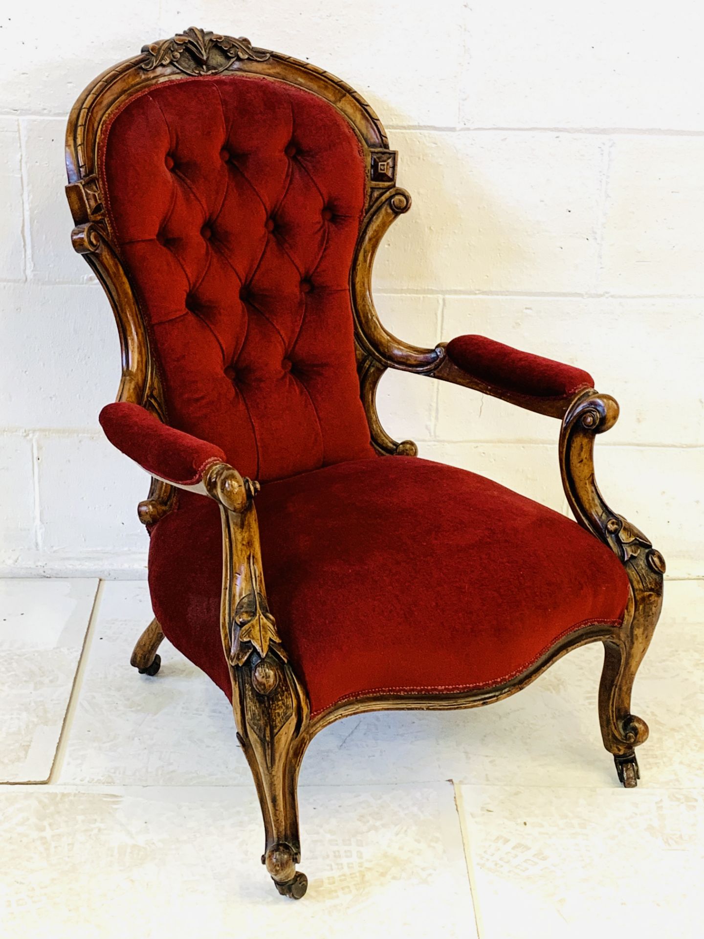 Mahogany button back armchair