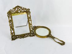 Brass photograph frame together with a brass hand mirror