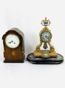 Mahogany mantel clock together with an ormolu mantel clock