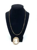 9ct gold necklace and cameo brooch