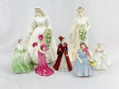 Five Coalport figurines, together with two Royal Doulton figurines