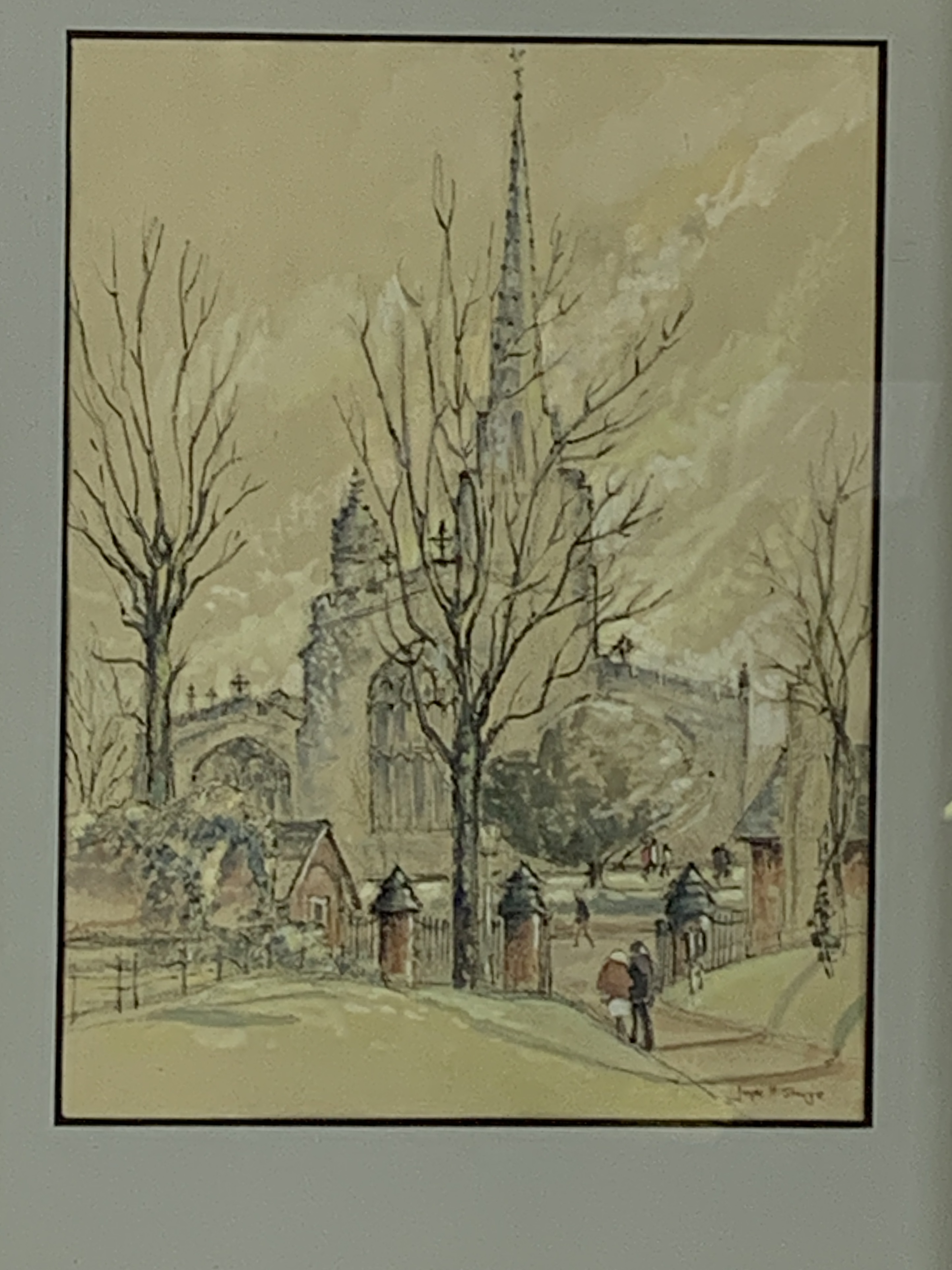 Framed and glazed watercolour of Saffron Walden church