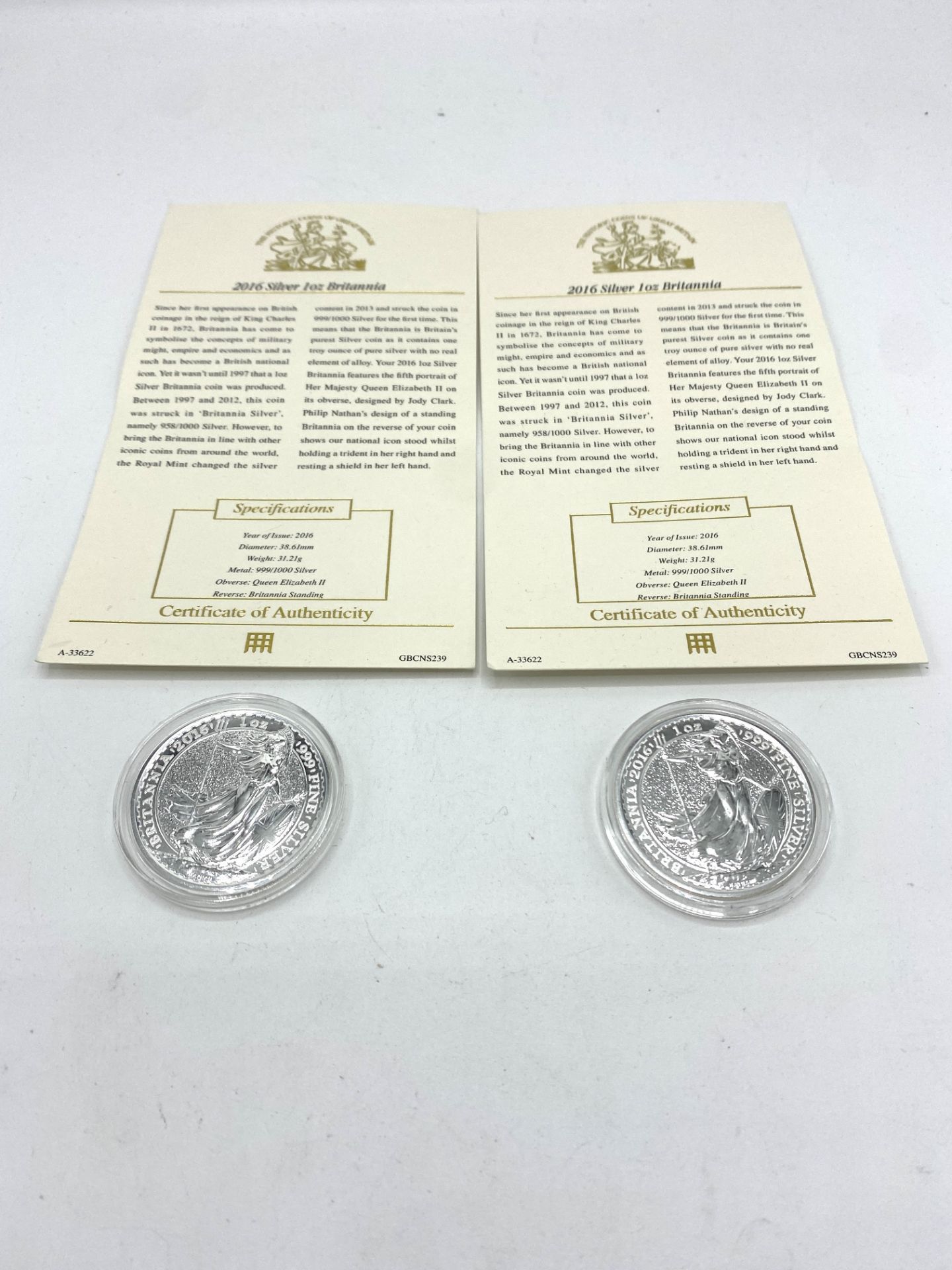 2 silver one ounce Britannia coins