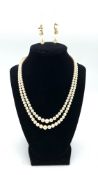 Pearl necklace with 9ct gold clasp, together with a pair of pearl drop earrings