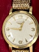 Longines 17 jewels manual wind ladies' wrist watch in 18ct gold case on 9ct gold strap