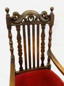 Oak frame rail back arm chair with rush seat