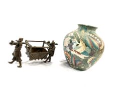 An Oriental vase together with a bronze Oriental figure